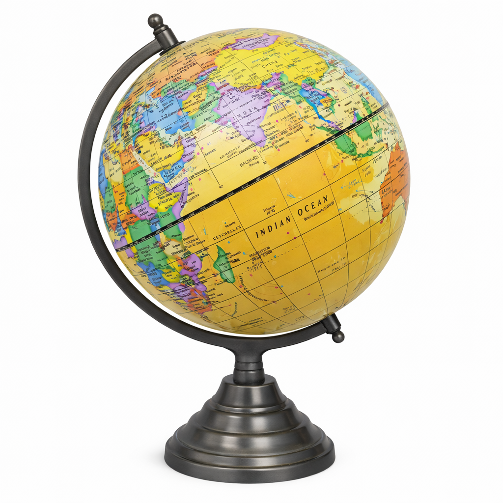 Political World Globe with Matte Black Metal Stand