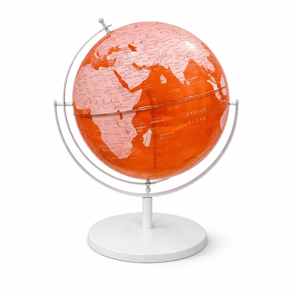Modern Transparent Orange Political World Globe with White Stand