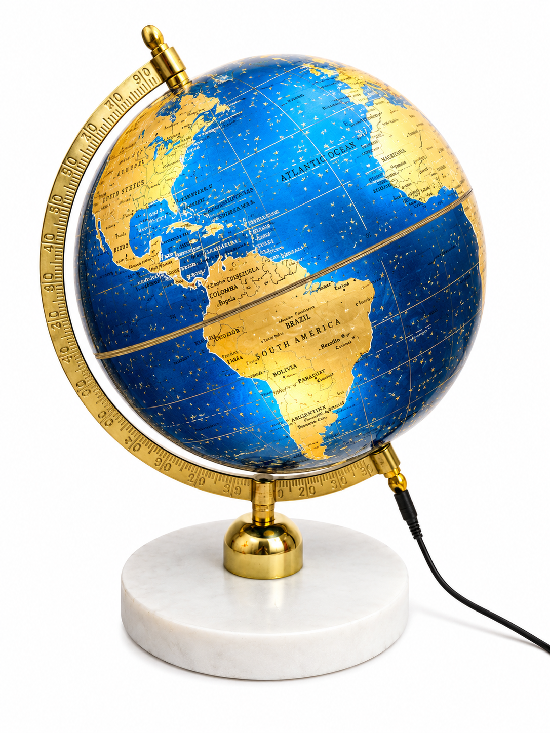 Premium Illuminated Blue & Gold World Globe with Marble Base – Luxury LED Desk Globe