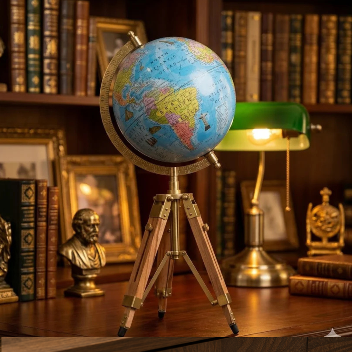 Decorative Globe with Wooden Tripod Stand