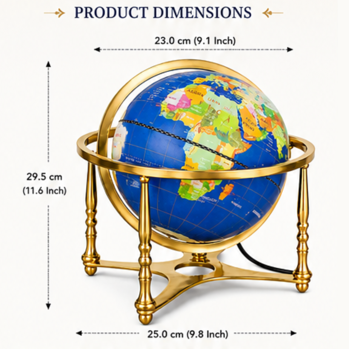 Illuminated World Globe with Gold Metal Stand with LED Light – Premium Desk & Home Décor