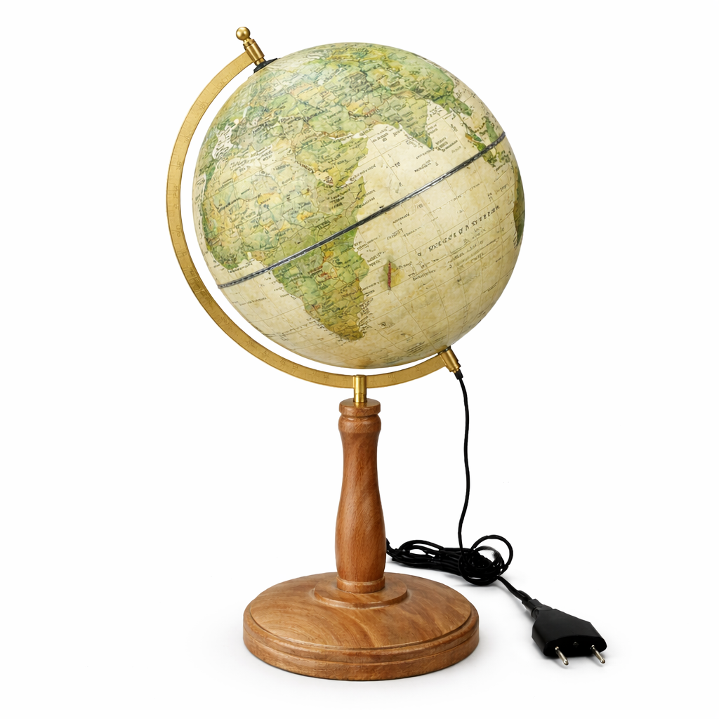 Illuminated Antique Style World Globe with LED Light and Wooden Base