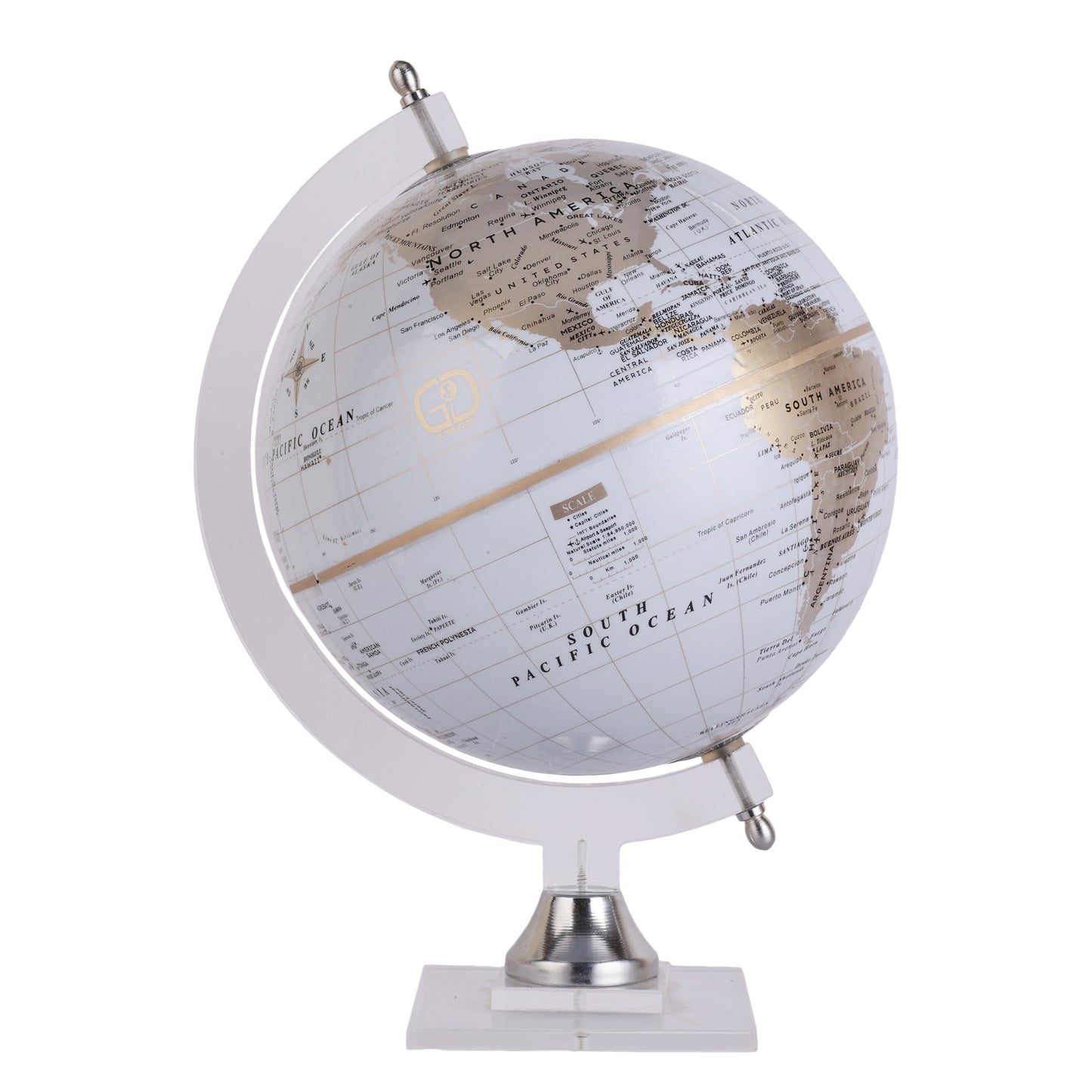 Scientific White Gold Globe with Transparent Acrylic Stand