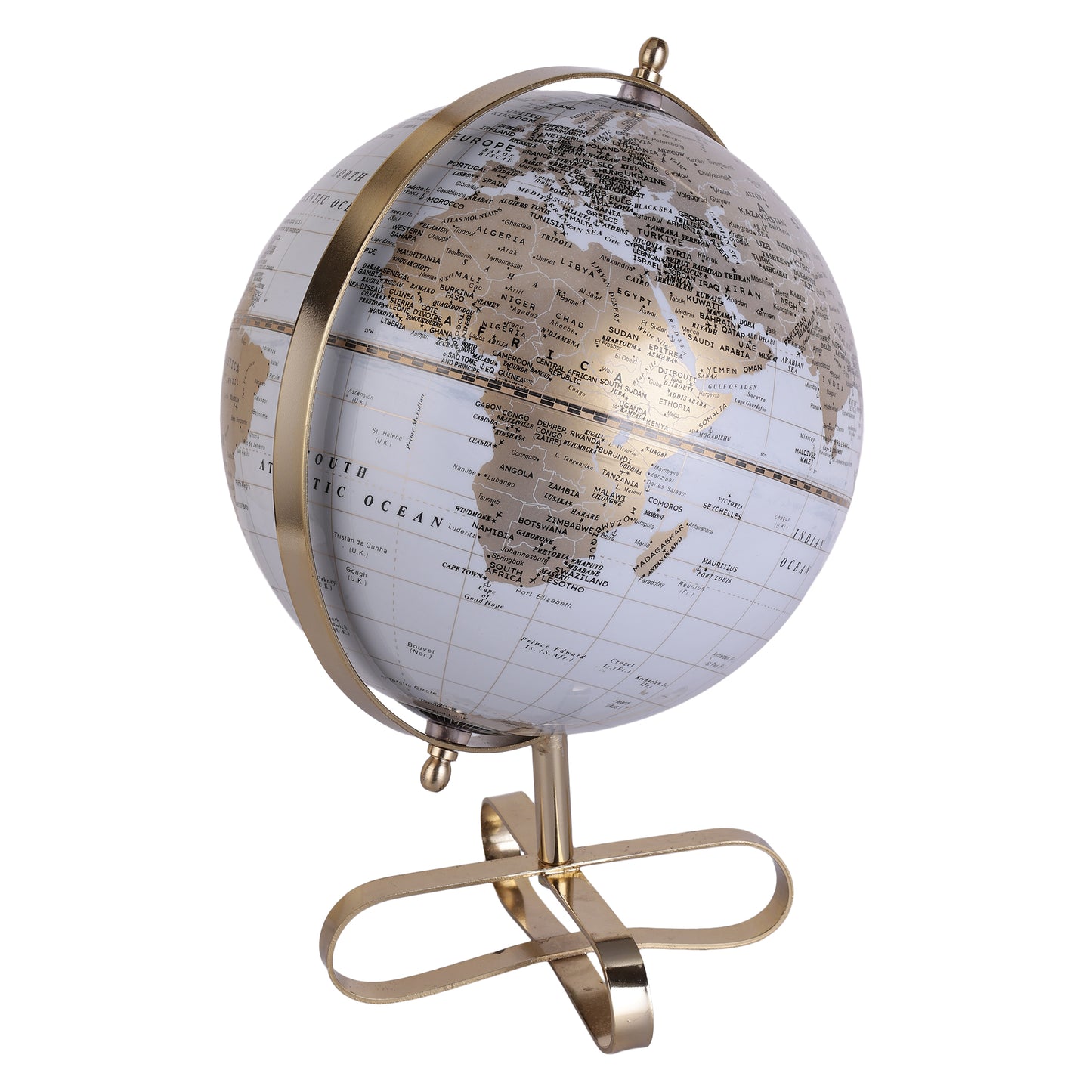 Voyager White Gold Globe With Gold Metal Stand