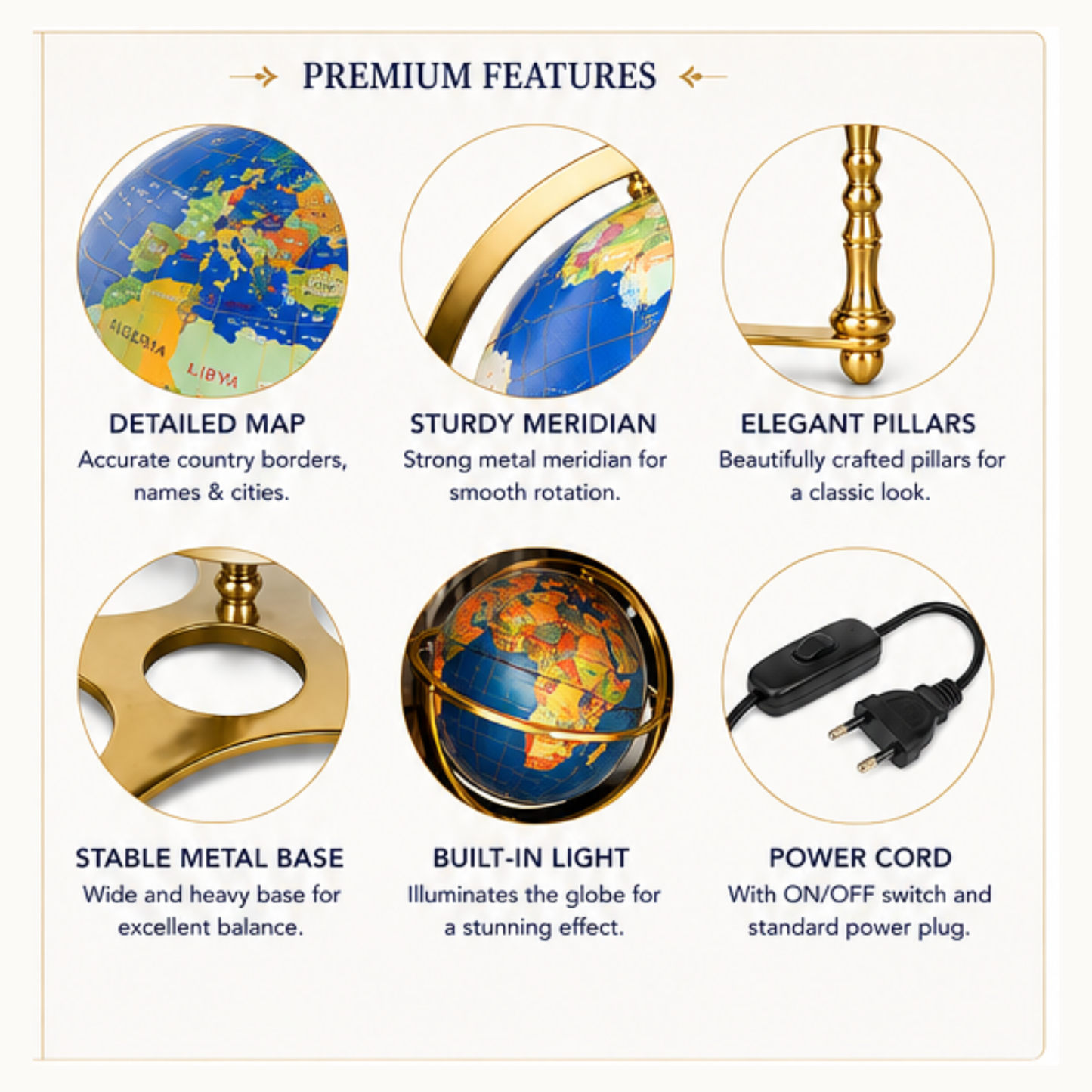 Illuminated World Globe with Gold Metal Stand with LED Light – Premium Desk & Home Décor