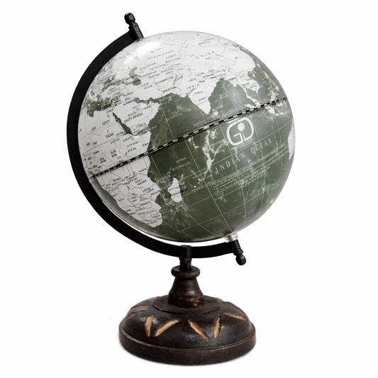 Political World Globe with Matte Black Meridian and Dark Wooden base