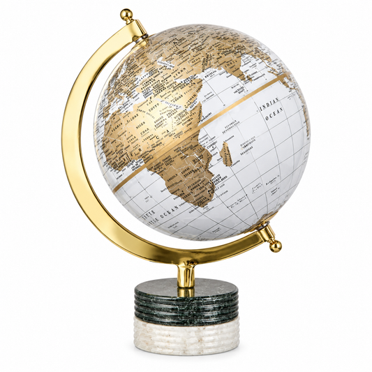 World Globe with Aluminium Arc and Marble Base