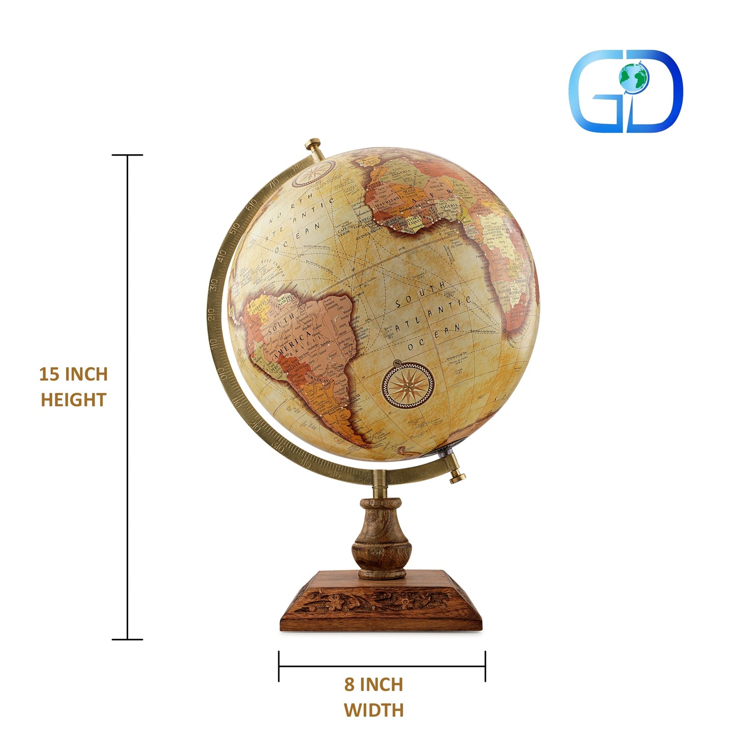 Antique Yellow Texture Globe with Wood Stand