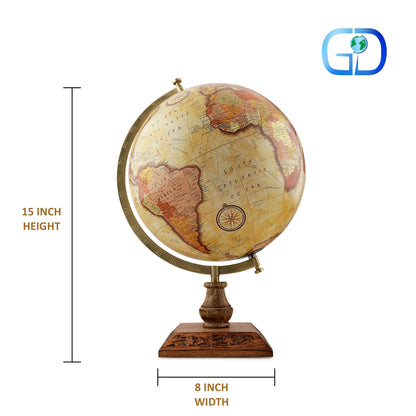 Antique Yellow Texture Globe with Wood Stand