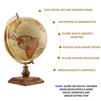 Antique Yellow Texture Globe with Wood Stand