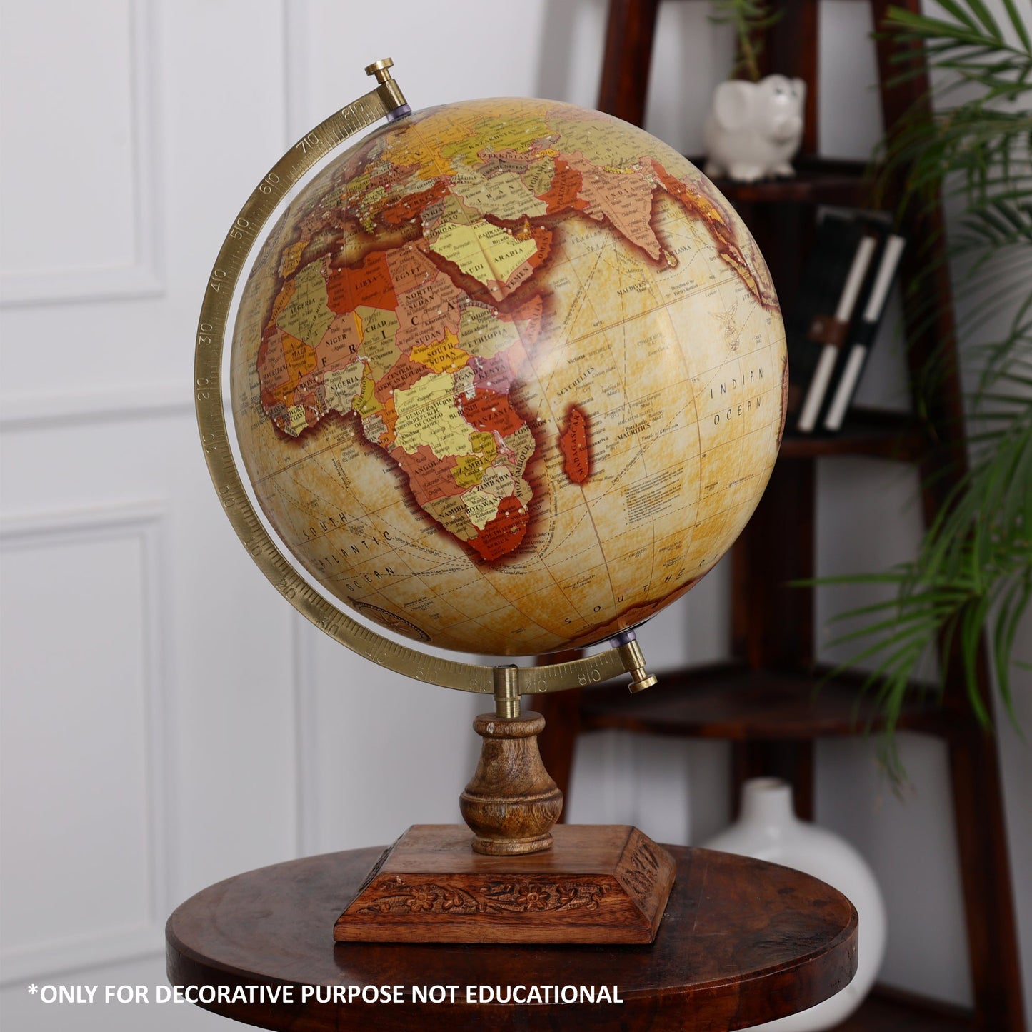 Antique Yellow Texture Globe with Wood Stand