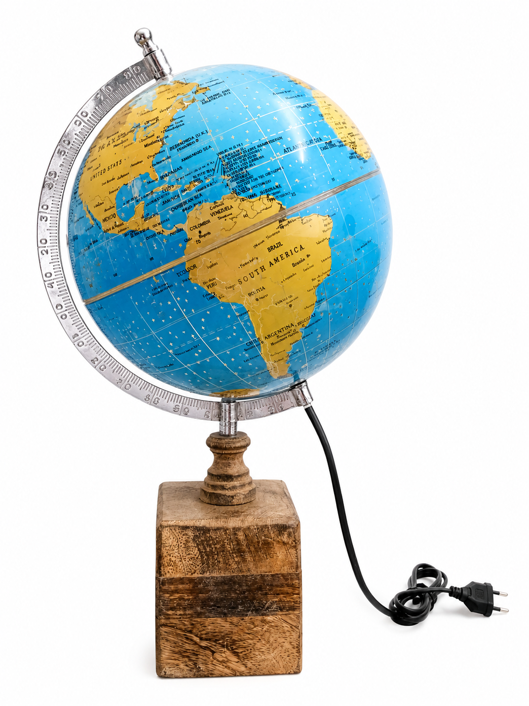 Premium Illuminated Blue World Globe with Wooden Base | LED Light Globe | Luxury Home & Office Desk Decor | Educational Globe