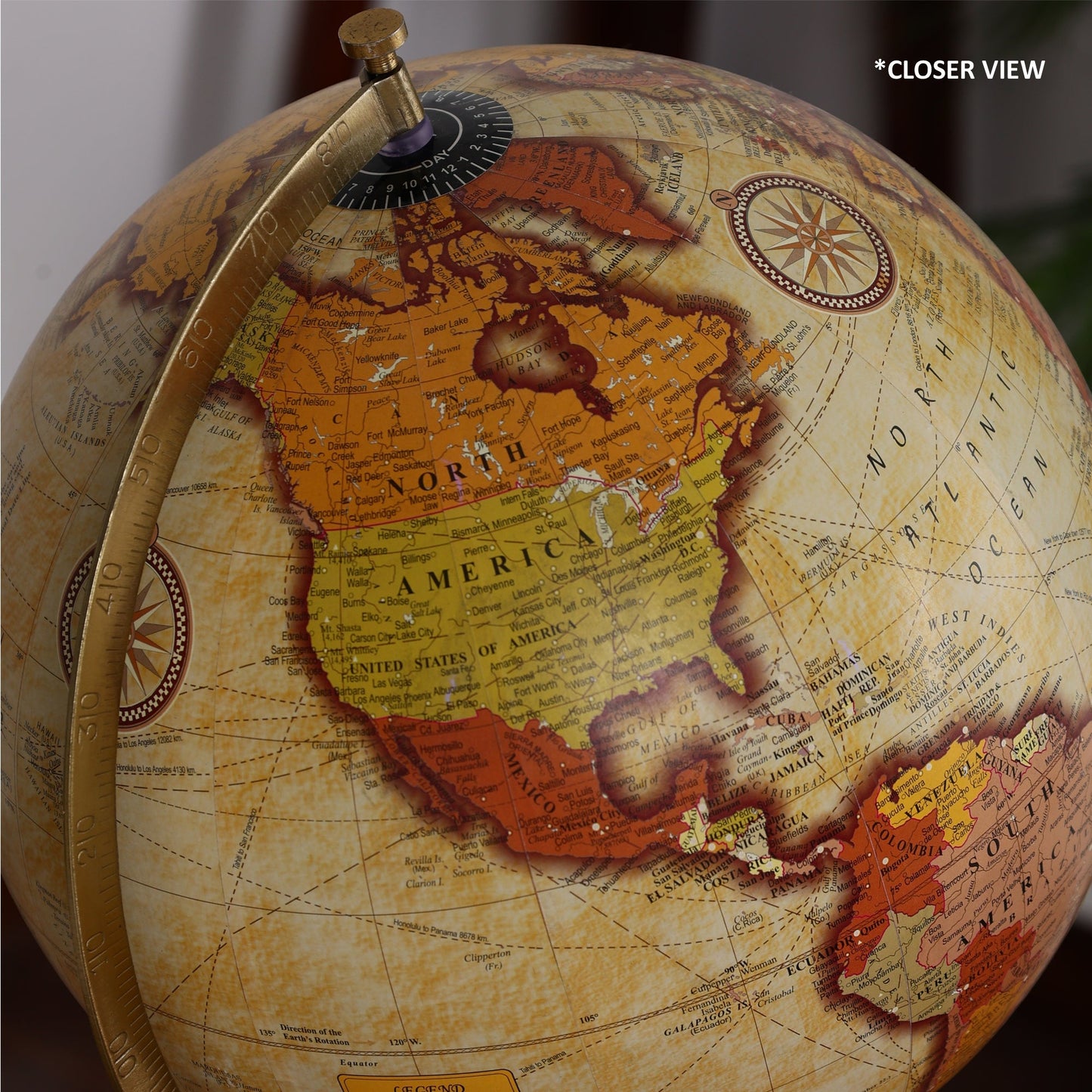 Antique Yellow Texture Globe with Wood Stand