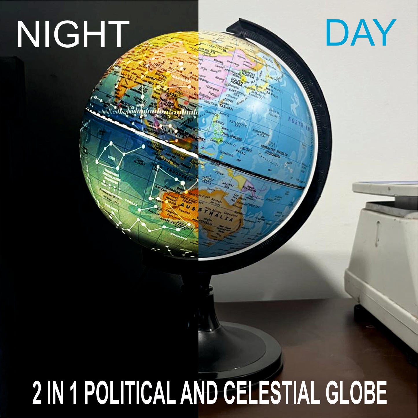 2 in 1 Political and Celestial Led Light 8 inch Globe