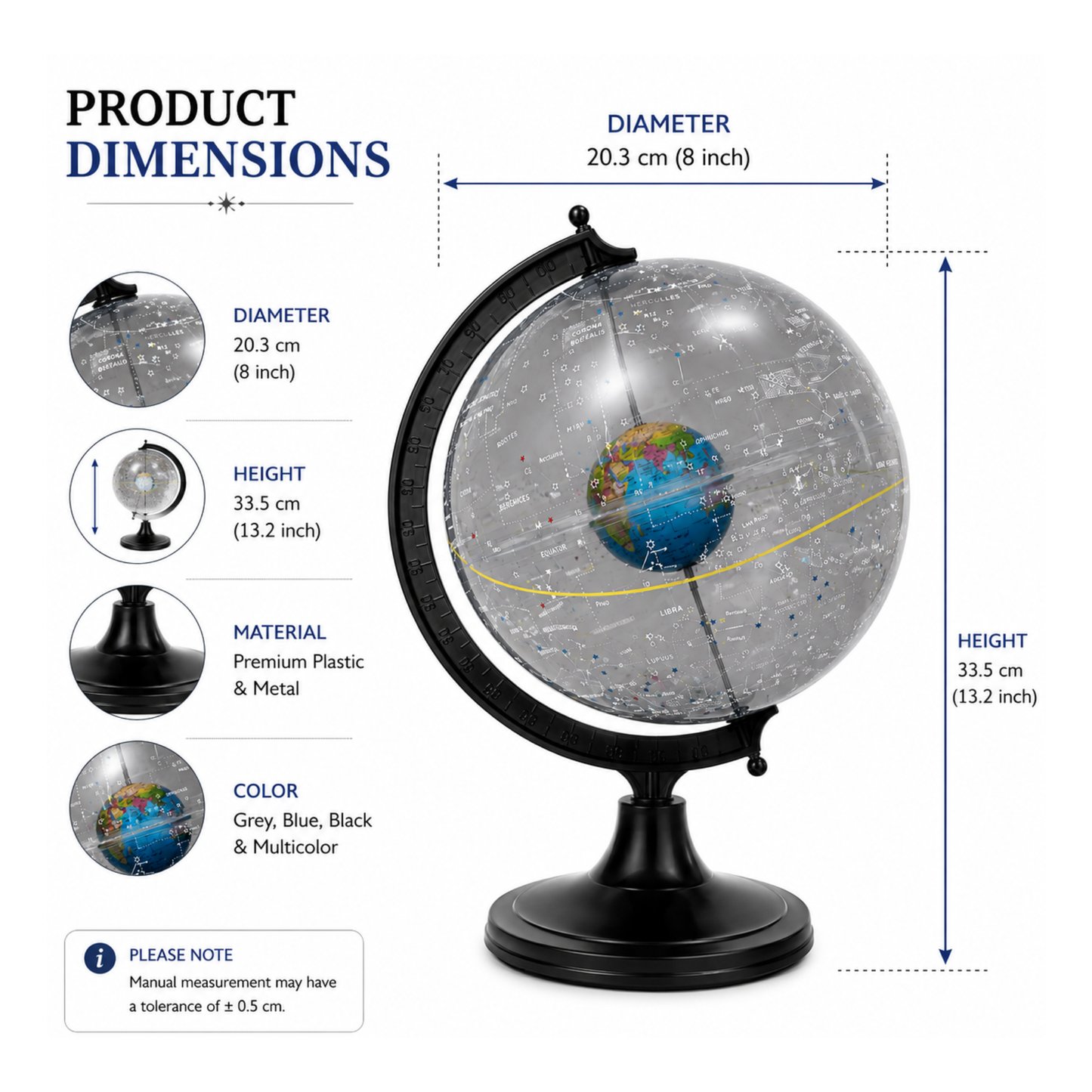 Astronomy Globe with Constellations & Earth | 10 Inch Decorative Educational Globe for Home & Office Décor