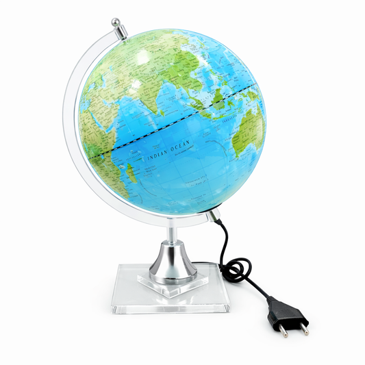 Illuminated Ocean Blue Political World Globe with LED Light and  acrylic base
