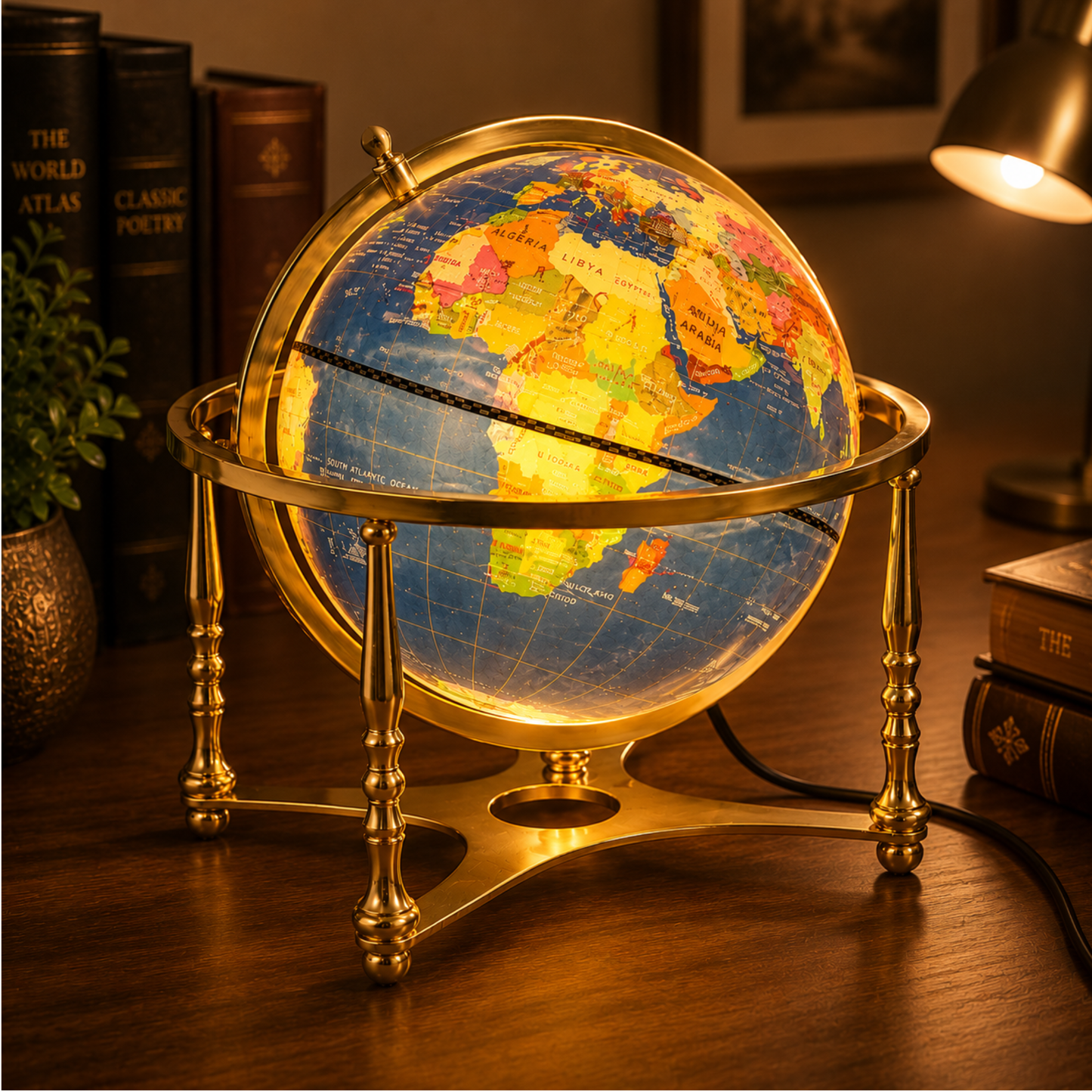 Illuminated World Globe with Gold Metal Stand with LED Light – Premium Desk & Home Décor
