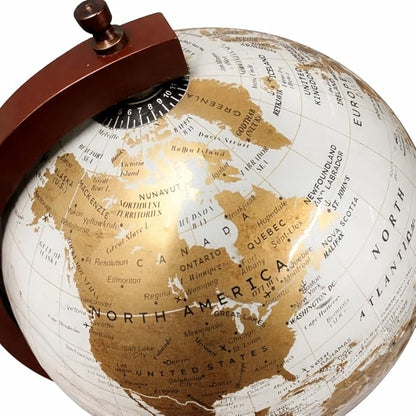 Premium 8” Decorative World Globe with Wooden Base – Antique Style Desk Globe for Office & Study, Educational Geography Globe