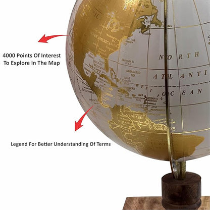 Décorative Gold White Globe Revolving with Wooden Drawer & Metallic Arc