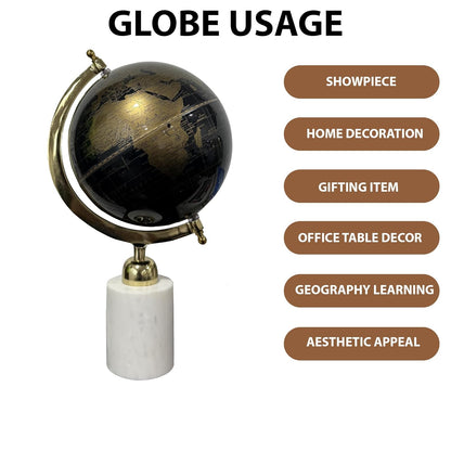8 Inch Rotating World Globe with Aluminium Arc and Marble Base for Office Table, Geography Learning, Studio or Cafe Decoration, Unique Gifts, Birthday and Aniversary Gift.