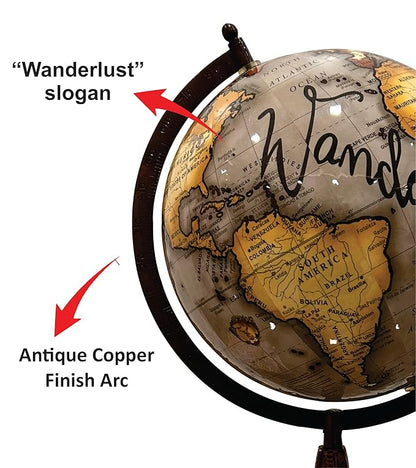 Wanderlust Slogan Globe with Eiffel Tower Base
