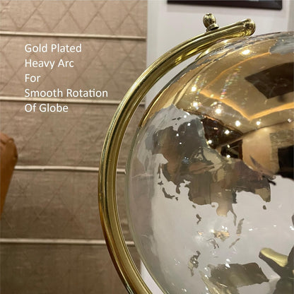 Luxury Metallic Gold & Silver Decorative World Globe with Gold Base Stand