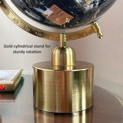Home Decor Black World Globe 8 Inch with Gold Cylindrical Stand