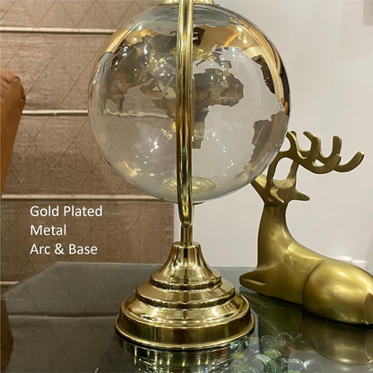 Luxury Metallic Gold & Silver Decorative World Globe with Gold Base Stand