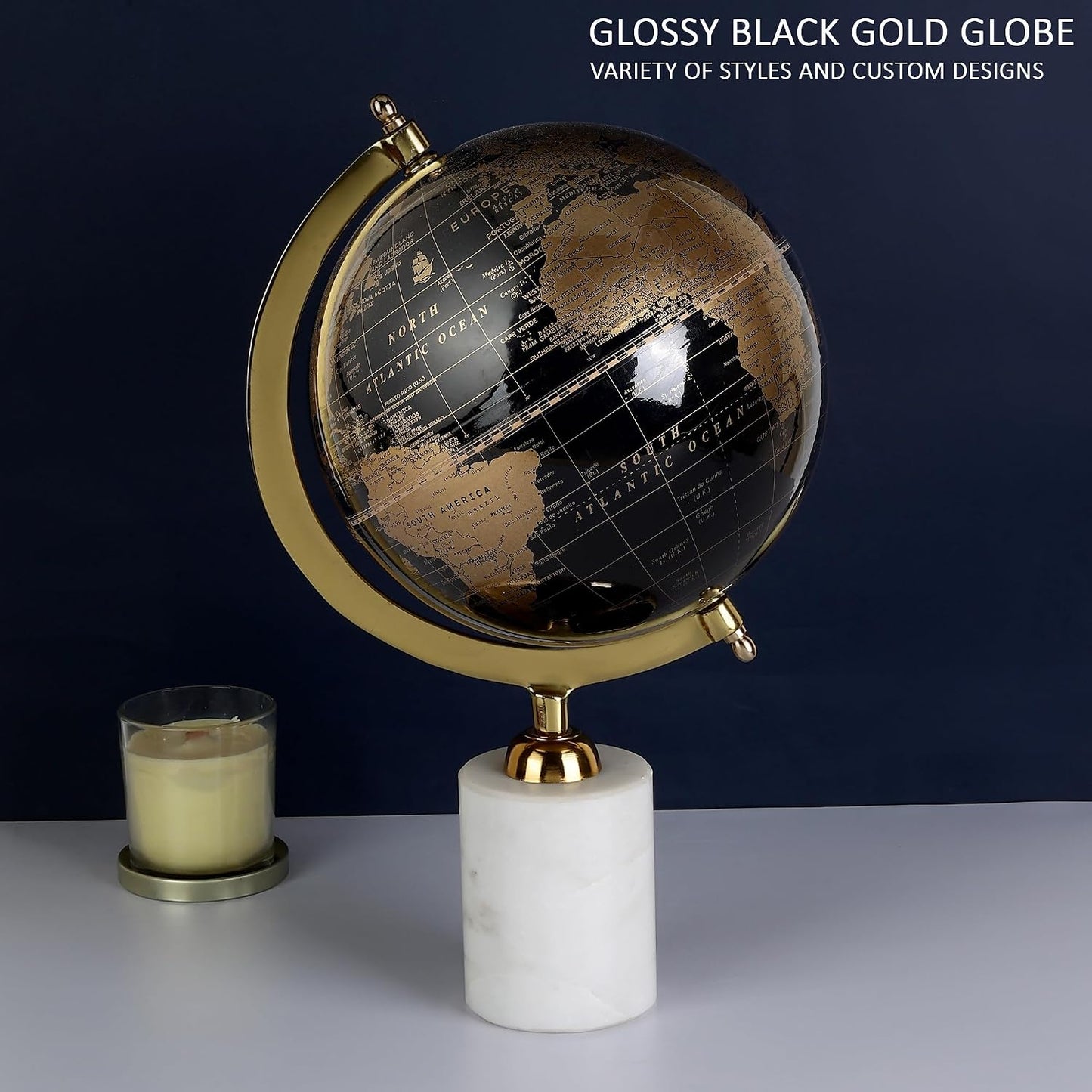 8 Inch Rotating World Globe with Aluminium Arc and Marble Base for Office Table, Geography Learning, Studio or Cafe Decoration, Unique Gifts, Birthday and Aniversary Gift.