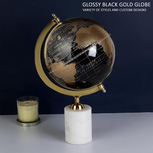 8 Inch Rotating World Globe with Aluminium Arc and Marble Base for Office Table, Geography Learning, Studio or Cafe Decoration, Unique Gifts, Birthday and Aniversary Gift.