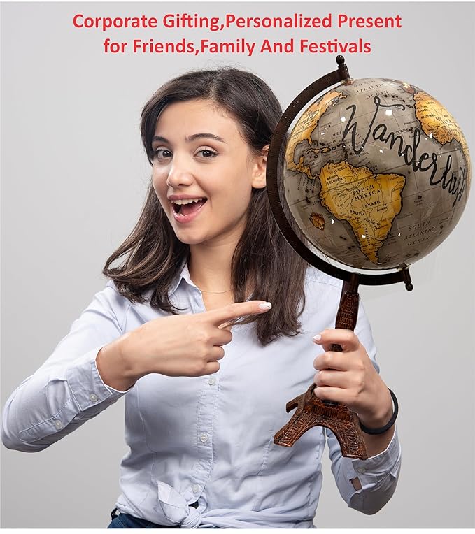 Wanderlust Slogan Globe with Eiffel Tower Base