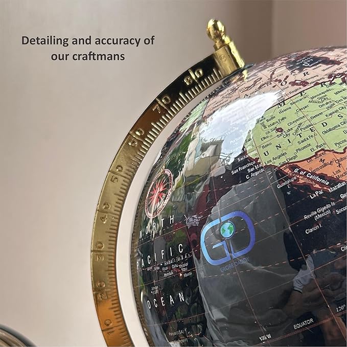 Home Decor Black World Globe 8 Inch with Gold Cylindrical Stand