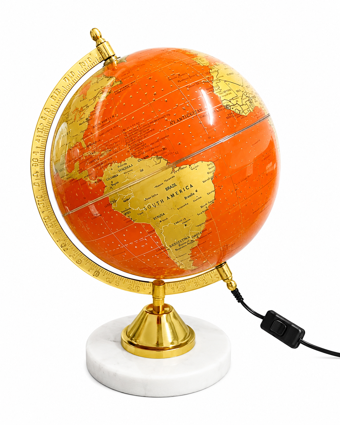 Premium Illuminated Orange World Globe with Marble Base | LED Decorative Globe | Luxury Home & Office Desk Decor | Educational Globe Lamp