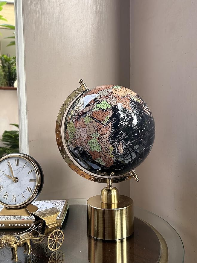 Home Decor Black World Globe 8 Inch with Gold Cylindrical Stand