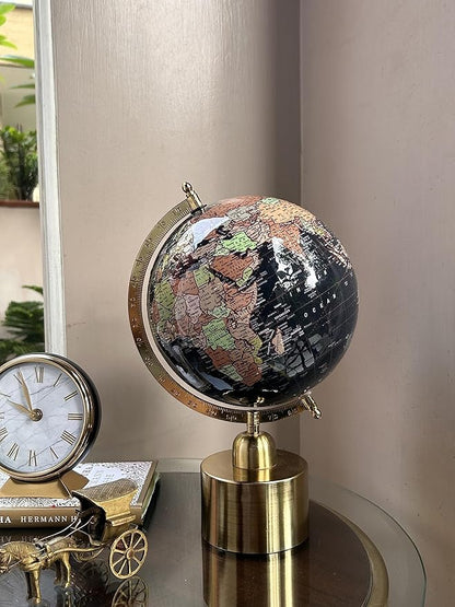 Home Decor Black World Globe 8 Inch with Gold Cylindrical Stand