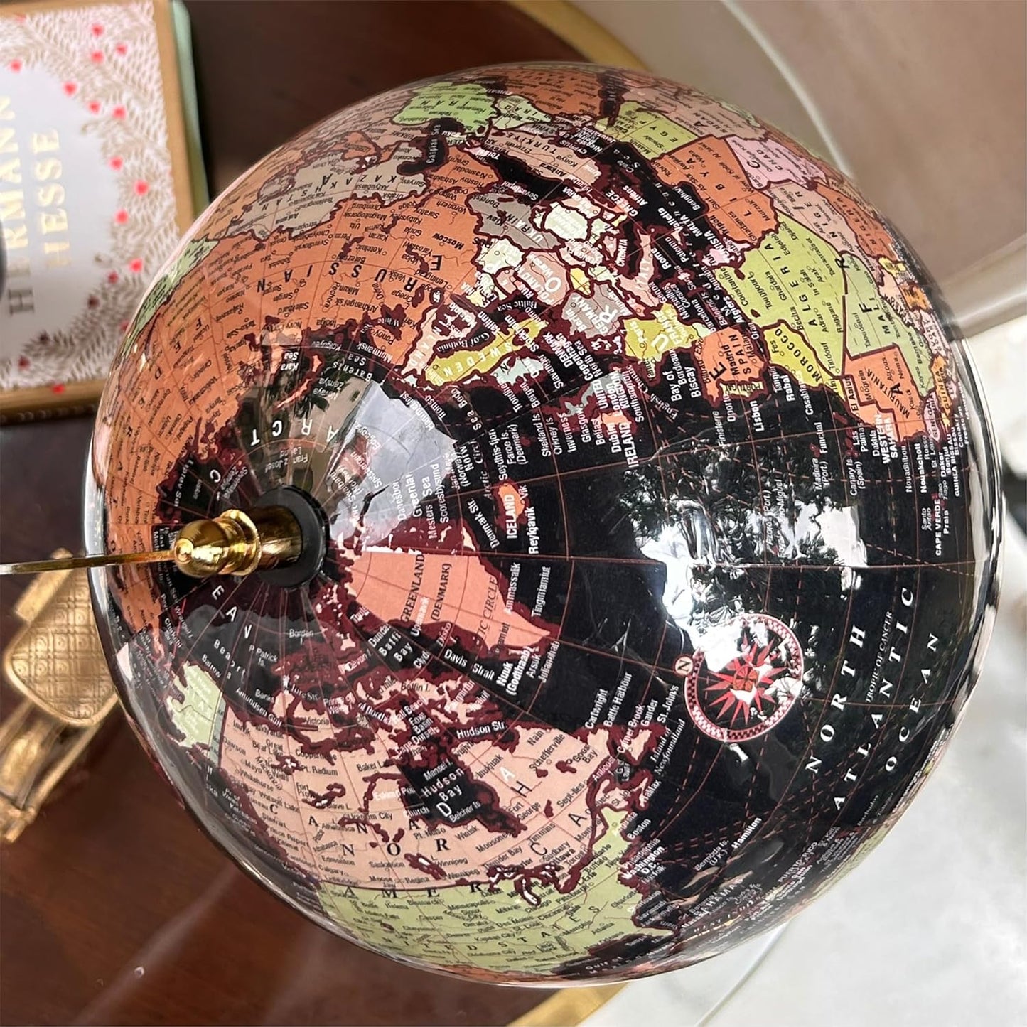 Home Decor Black World Globe 8 Inch with Gold Cylindrical Stand