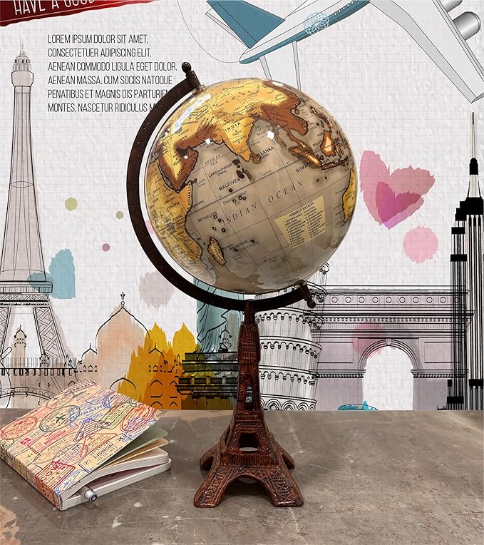 Wanderlust Slogan Globe with Eiffel Tower Base