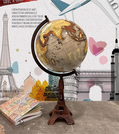 Wanderlust Slogan Globe with Eiffel Tower Base