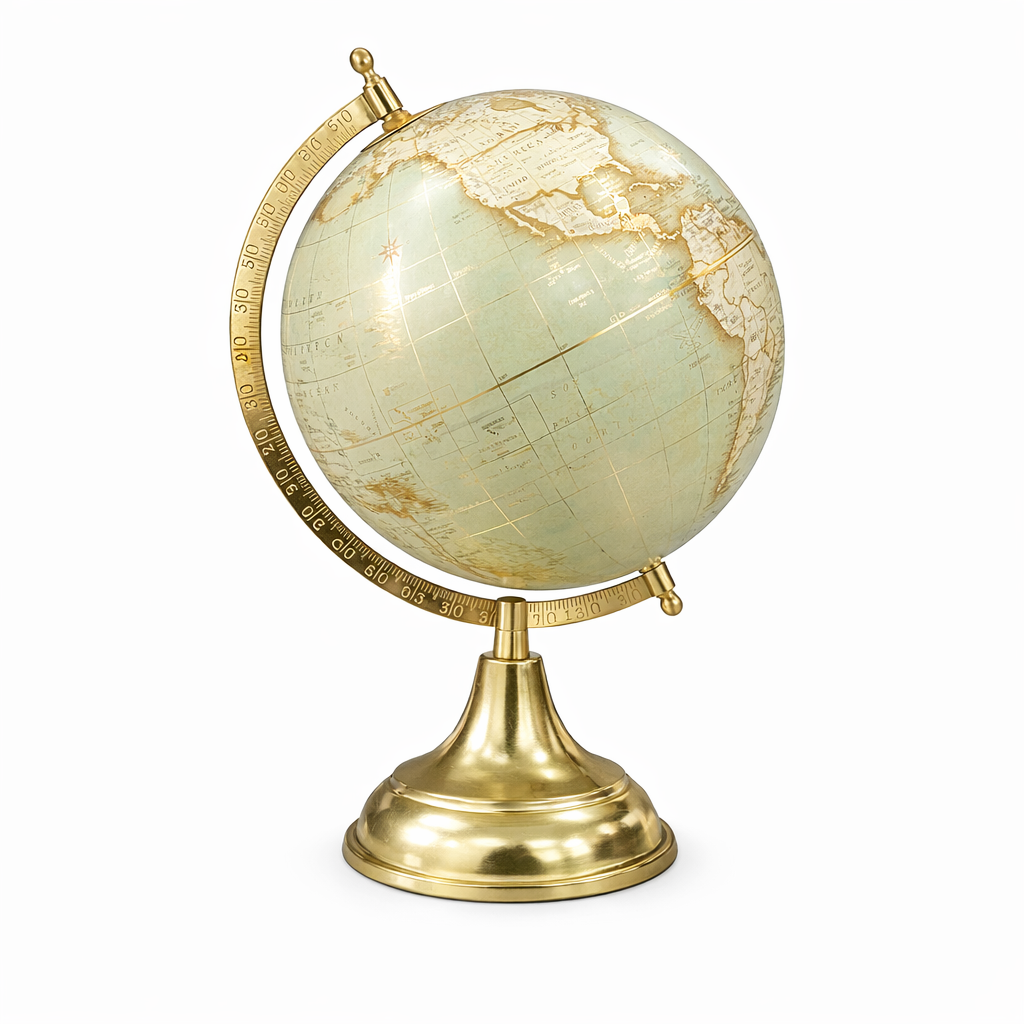 Antique Sage Green Political World Globe with Gold Metal Base