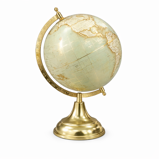 Antique Sage Green Political World Globe with Gold Metal Base