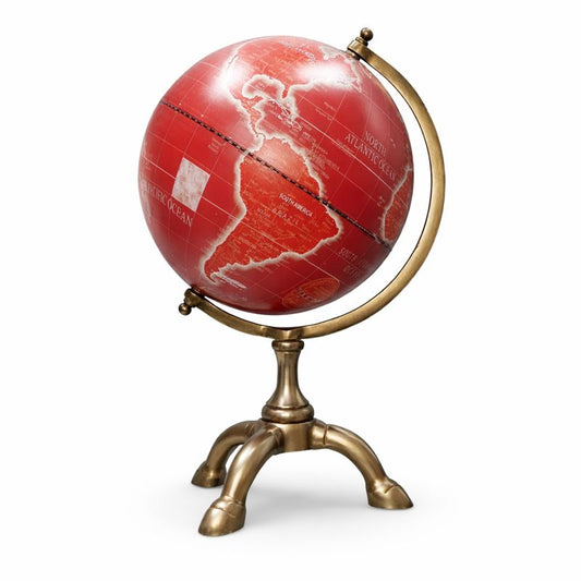 Vintage Red Antique World Globe with Brass Stand | Decorative Desk & Office Globe