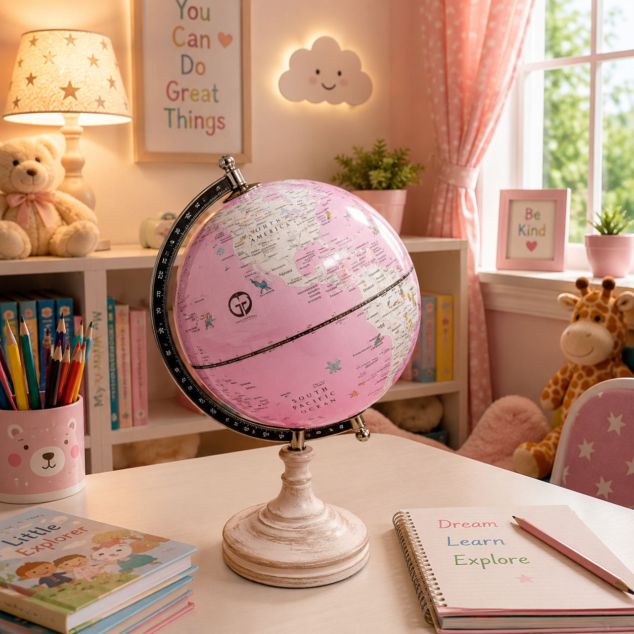 Elegant Pink Political World Globe with wooden base
