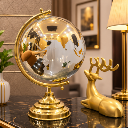 Luxury Metallic Gold & Silver Decorative World Globe with Gold Base Stand
