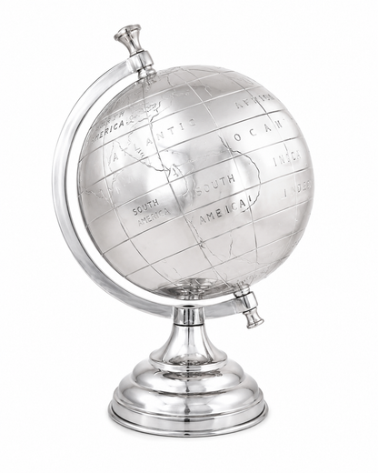 Elegant Silver World Globe | Rotating Desktop Globe for Home, Office, Library & Study Room