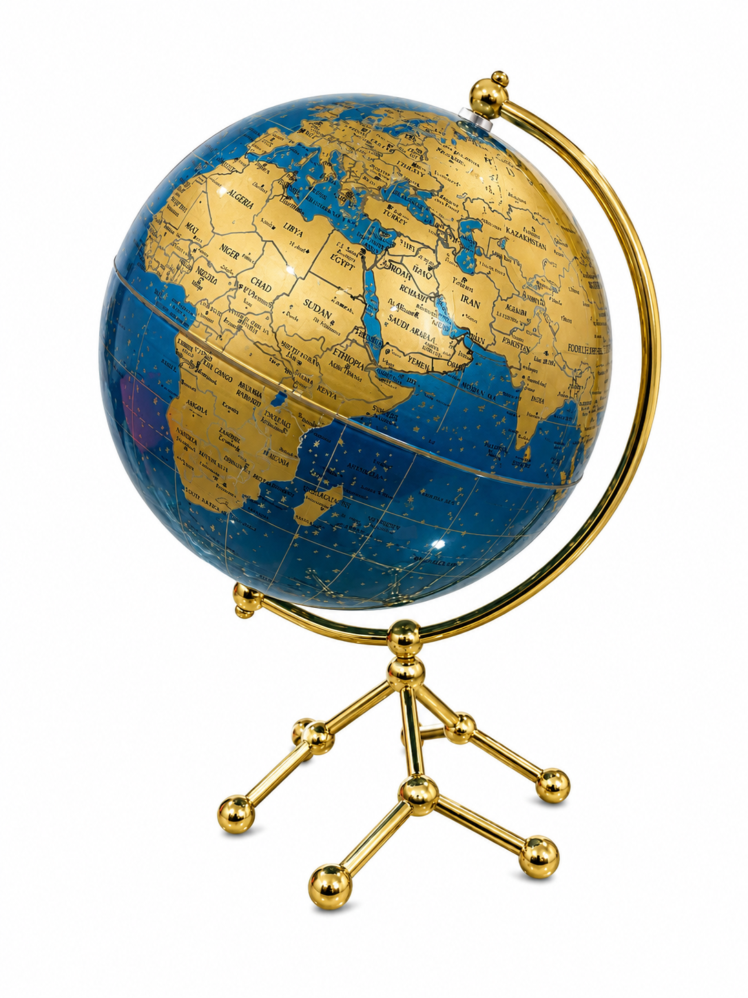 Luxury Blue & Gold World Globe with Modern Metal Stand | Premium Home & Office Desk Decor