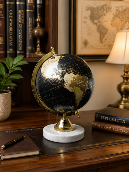 Luxury Black & Gold World Globe with Marble Base | Premium Office & Home Decor