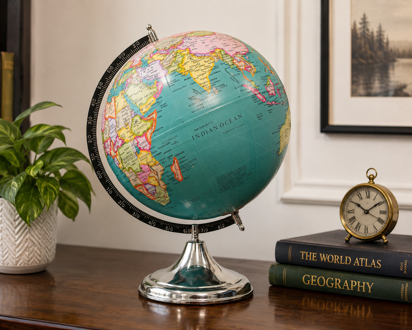 Premium Political World Globe – Chrome Base | Luxury Educational Desk Globe | Home & Office Decor