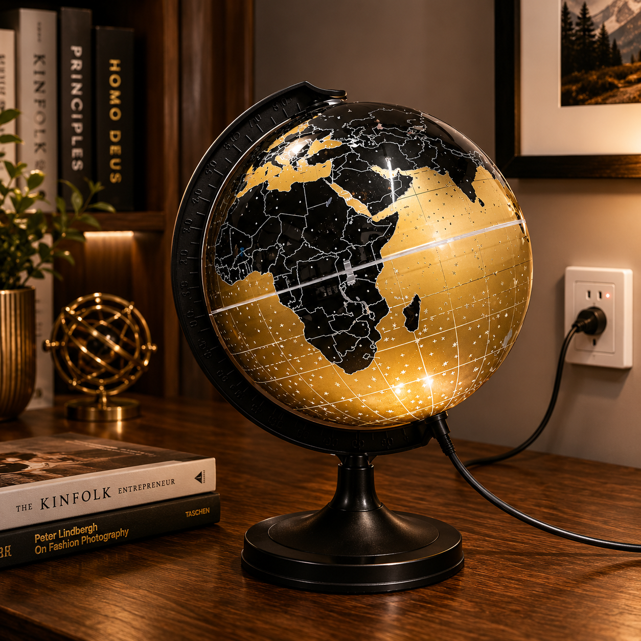 Black & Gold Illuminated World Globe | LED Light Globe | Luxury Desk Decor & Educational Globe