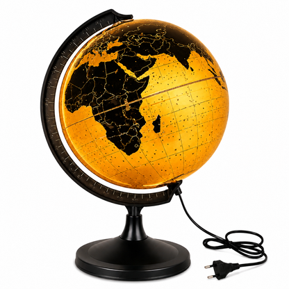 Black & Gold Illuminated World Globe | LED Light Globe | Luxury Desk Decor & Educational Globe