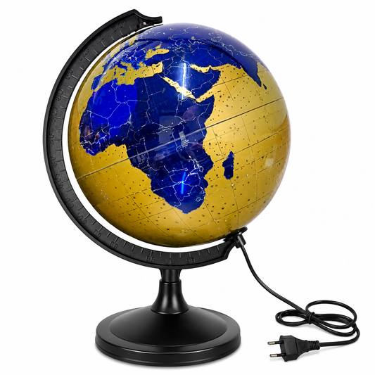 Illuminated Blue & Gold World Globe | LED Light Globe | Educational Desk Globe & Home Decor